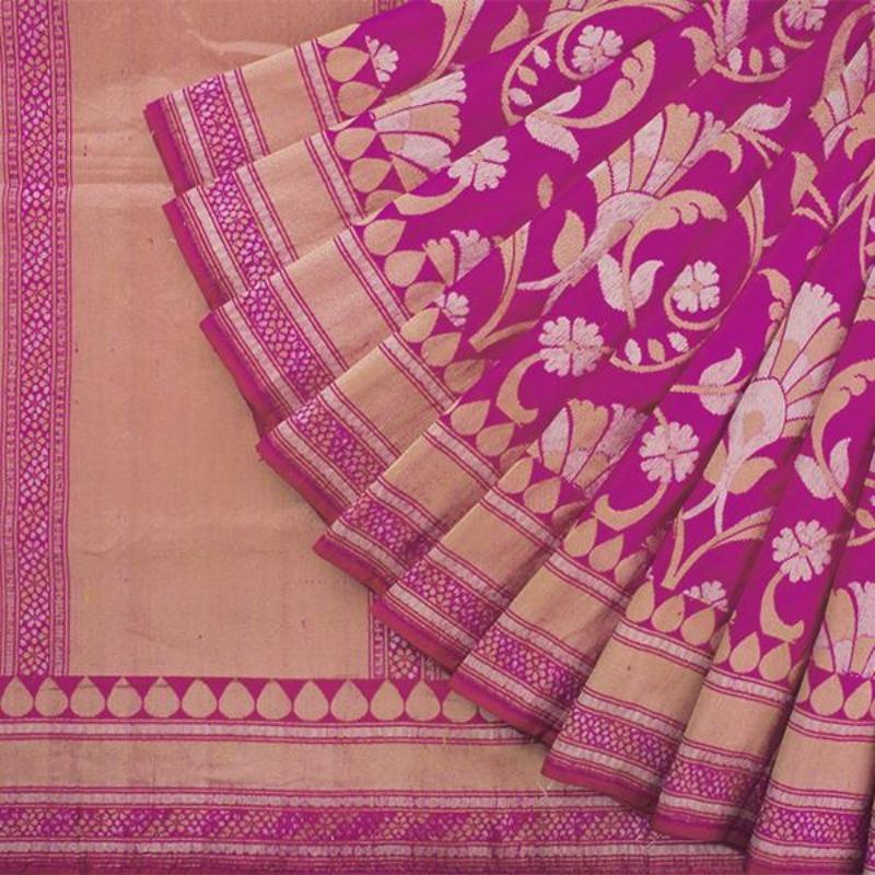 Handwoven Banarasi Silk Sari with Floral Pattern-WIISHNIKARIDNAM0150 - Cover View