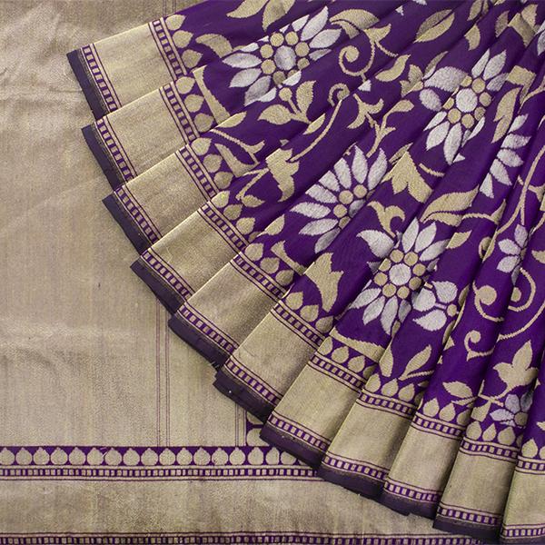 Handwoven Jamdani Banarasi Silk Sari with Floral Pattern-WIISHNIKARIDNAM0151- Cover View 