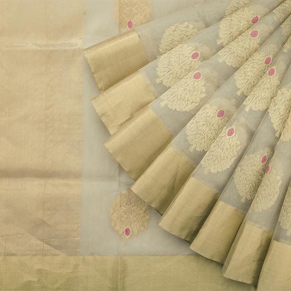 Handwoven Beige Royal Chanderi Silk Sari - WIIHSBHARIDNAM010A - Cover View