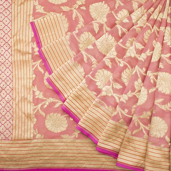HANDWOVEN PINK BANARASI KHADI GEORGETTE SARI-WIISHNIARIDNAM0181- Cover View