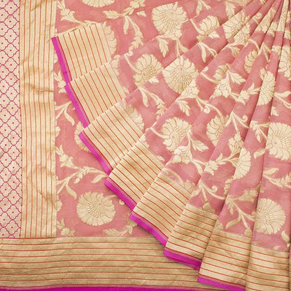 HANDWOVEN PINK BANARASI KHADI GEORGETTE SARI-WIISHNIARIDNAM0181- Cover View