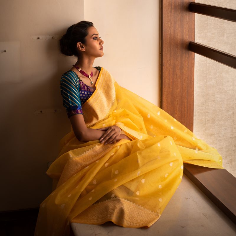 Rahel - Bright yellow Banarasi Saree